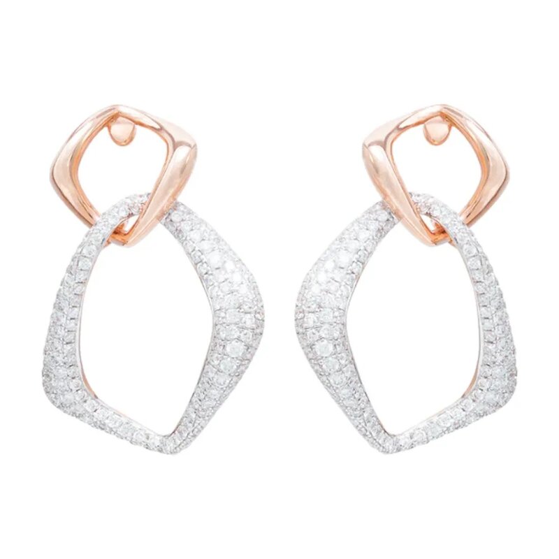 Aretes Combinación Oro Blanco Y Rosa Con Diamantes