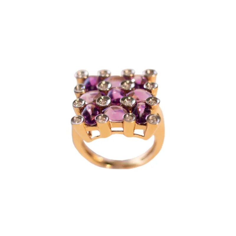 Anillo Geometry En Oro 14k Con Amatistas