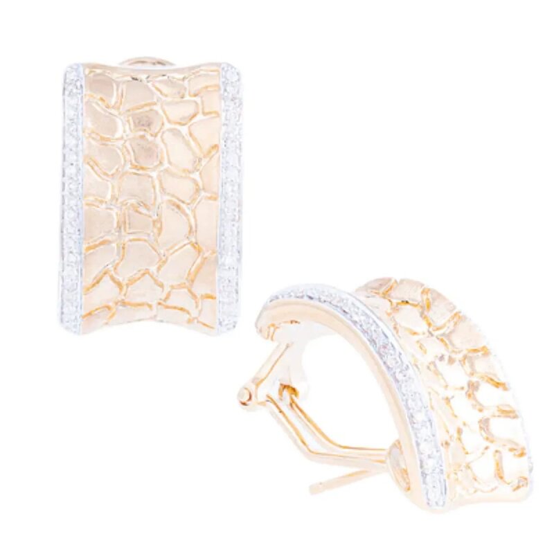 Aretes Cincelados En Oro 14k Con Diamantes