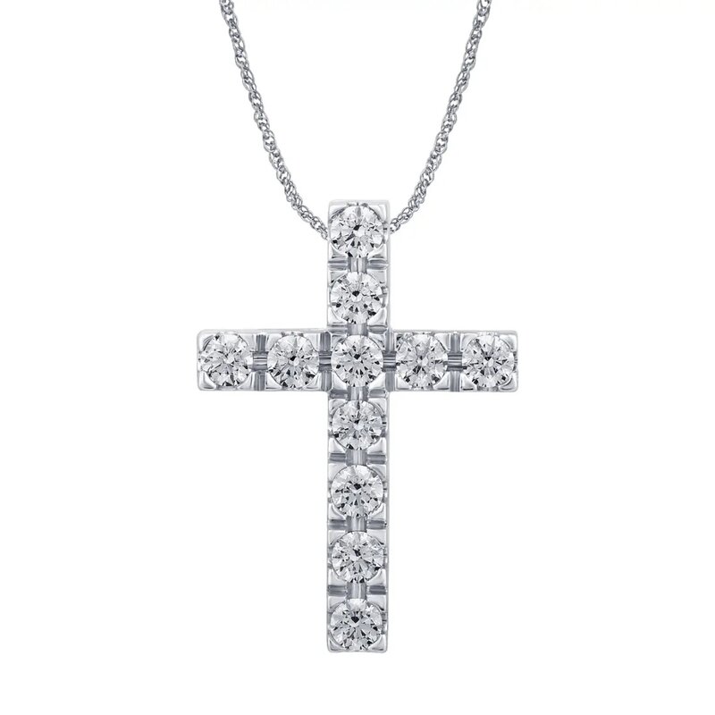 Gargantilla Oro Blanco 14k Cruz con Diamantes