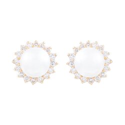 Aretes Tipo Stud En Oro 14k Con Perlas Naturales