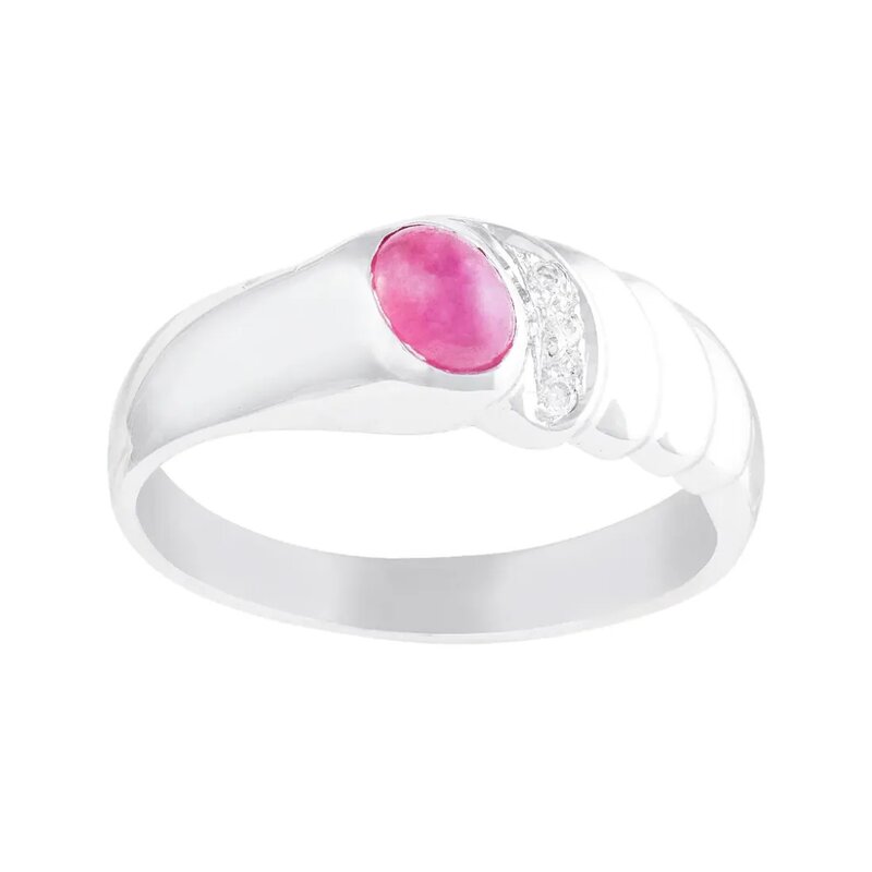 Anillo En Oro Blanco 14k Con Rubí Y Diamantes