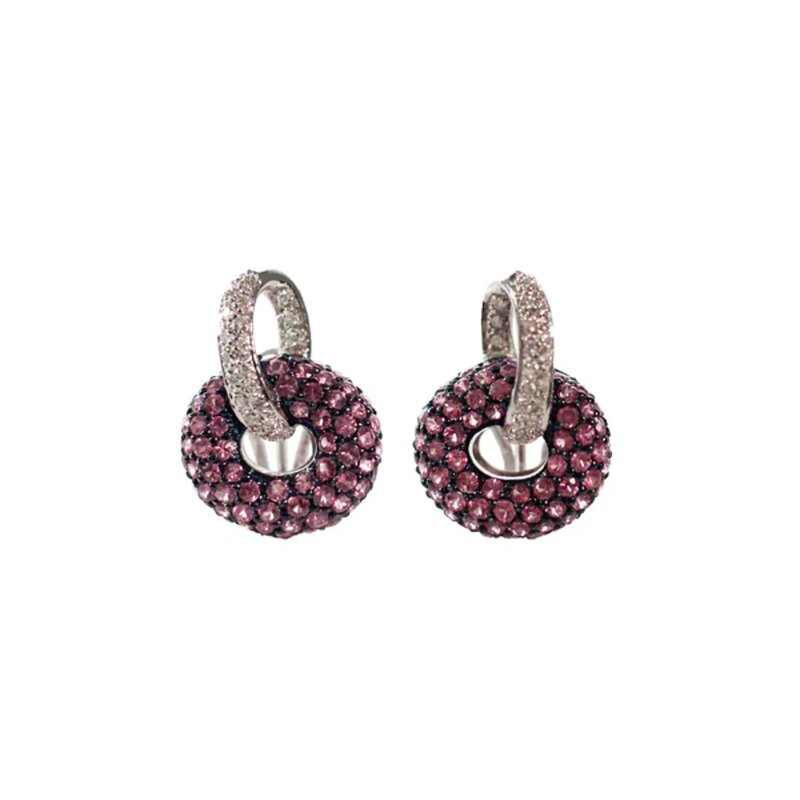 Aretes Color Collection En Oro Blanco 18k Con Zafiros Rosas