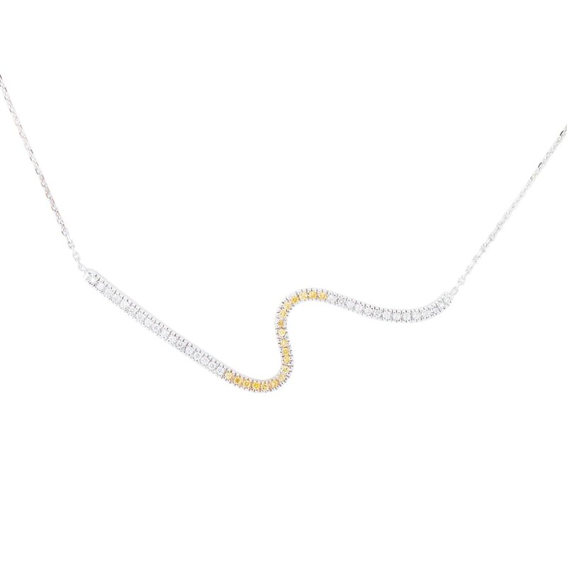 Gargantilla Wave En Oro Blanco 14k Con Diamantes Amarillos Y