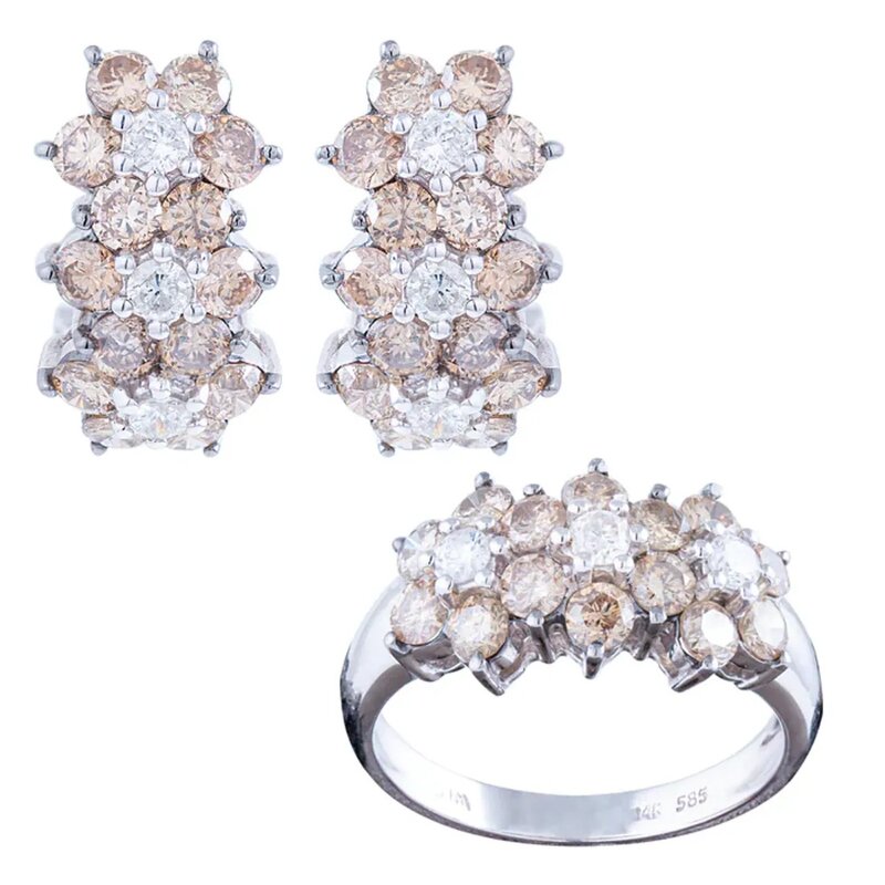 Set De Anillo y Aretes Garden En Oro Blanco 14K