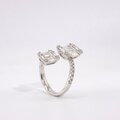 Anillo Abierto en Oro Blanco 18k con Doble Cuadro de Diamantes