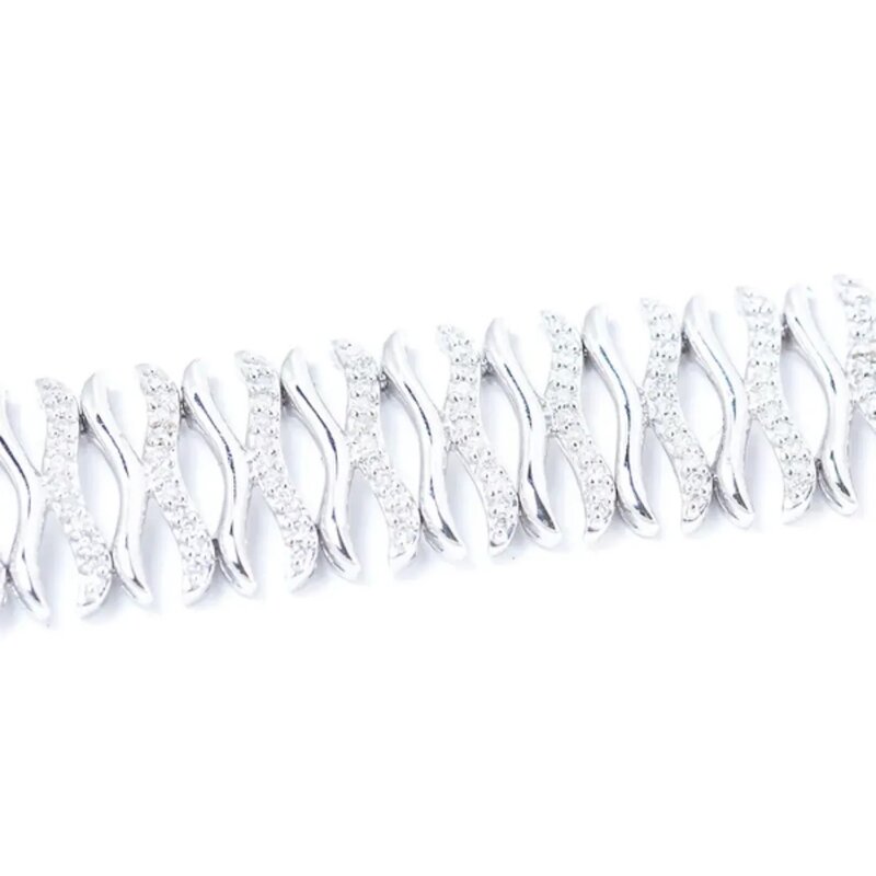 Brazalete Wave En Oro Blanco 14k Con Diamantes