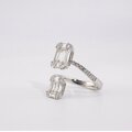 Anillo Abierto en Oro Blanco 18k con Doble Cuadro de Diamantes