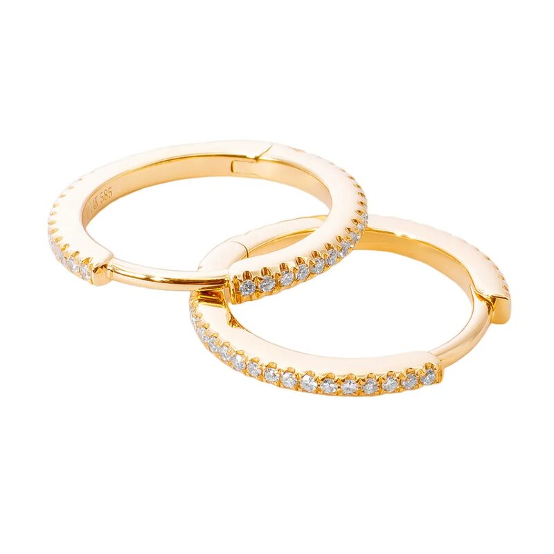 Aretes Oro Amarillo 14k Estilo Huggies con Diamantes