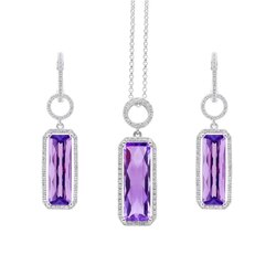 Set Gargantilla y Aretes Oro Blanco 14K con Diamantes y Amat