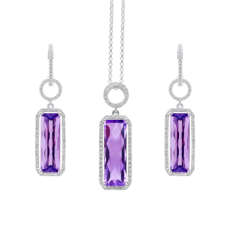 Set Gargantilla y Aretes Oro Blanco 14K con Diamantes y Amat