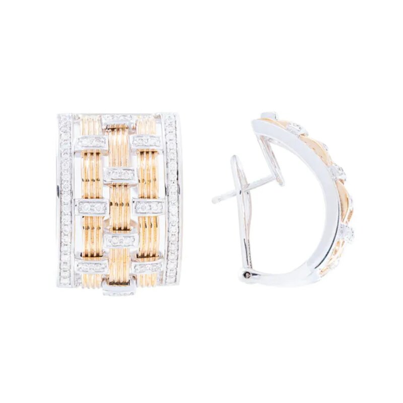 Aretes Tejidos En Oro Blanco Y Amarillo 14k