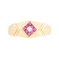 Anillo Geometry En Oro 14k Con Diamante Y Rubíes