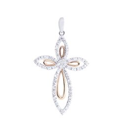 Dije De Cruz En Oro Blanco Y Amarillo 14k Con Diamantes