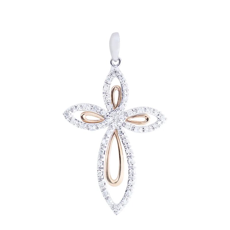 Dije De Cruz En Oro Blanco Y Amarillo 14k Con Diamantes