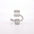 Anillo Abierto en Oro Blanco 18k con Doble Cuadro de Diamantes