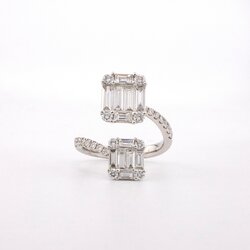 Anillo Abierto en Oro Blanco 18k con Doble Cuadro de Diamantes