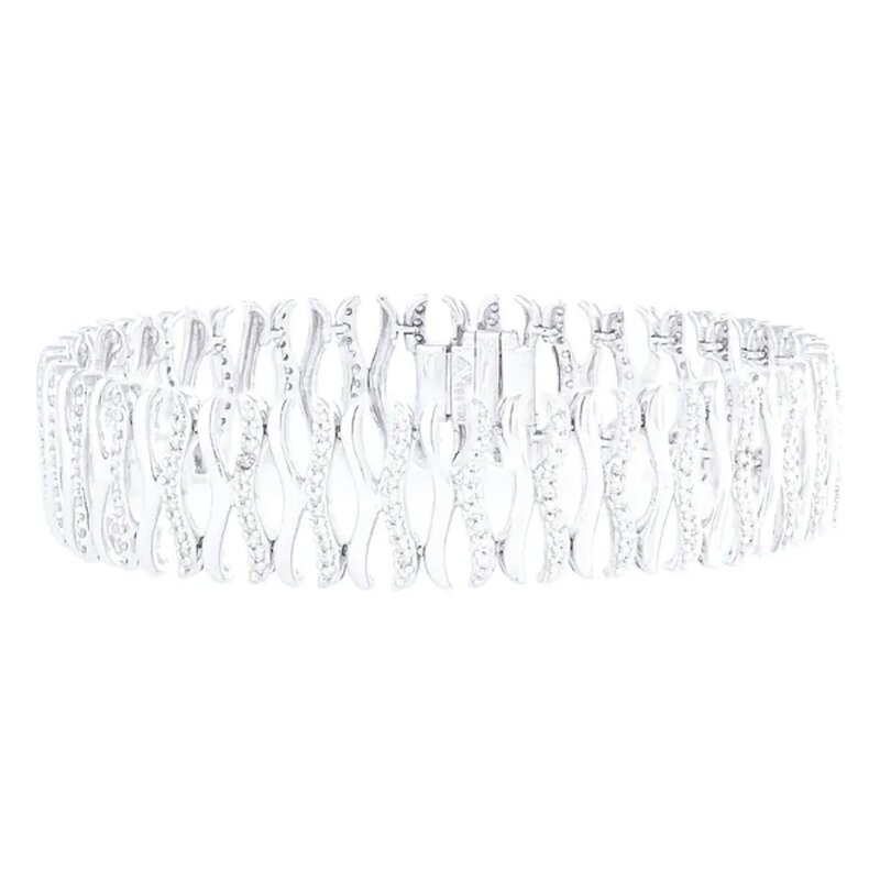 Brazalete Wave En Oro Blanco 14k Con Diamantes