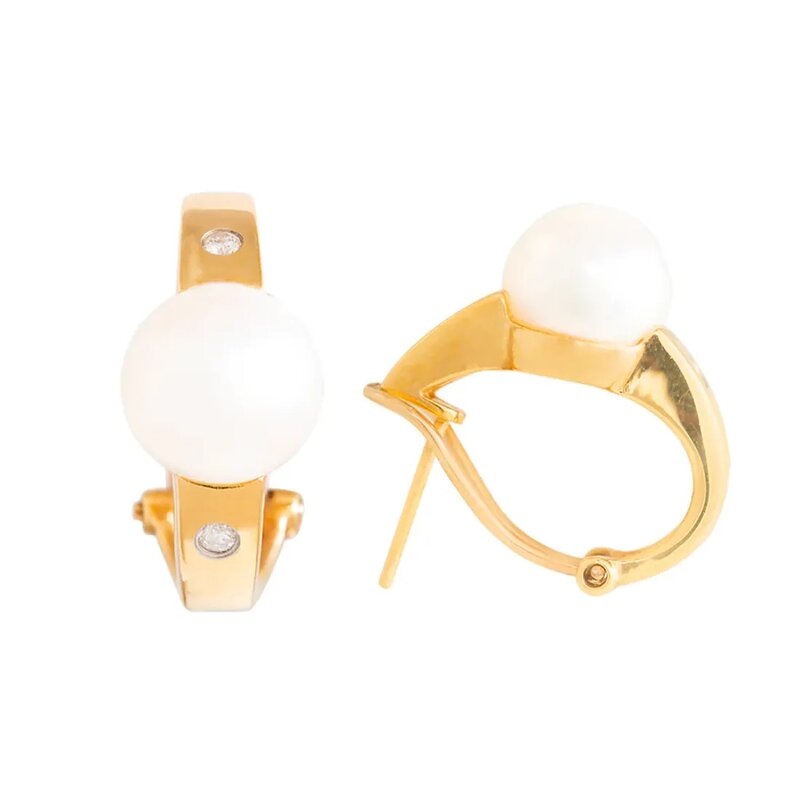 Aretes Oro 14k Con Perlas Y Diamantes