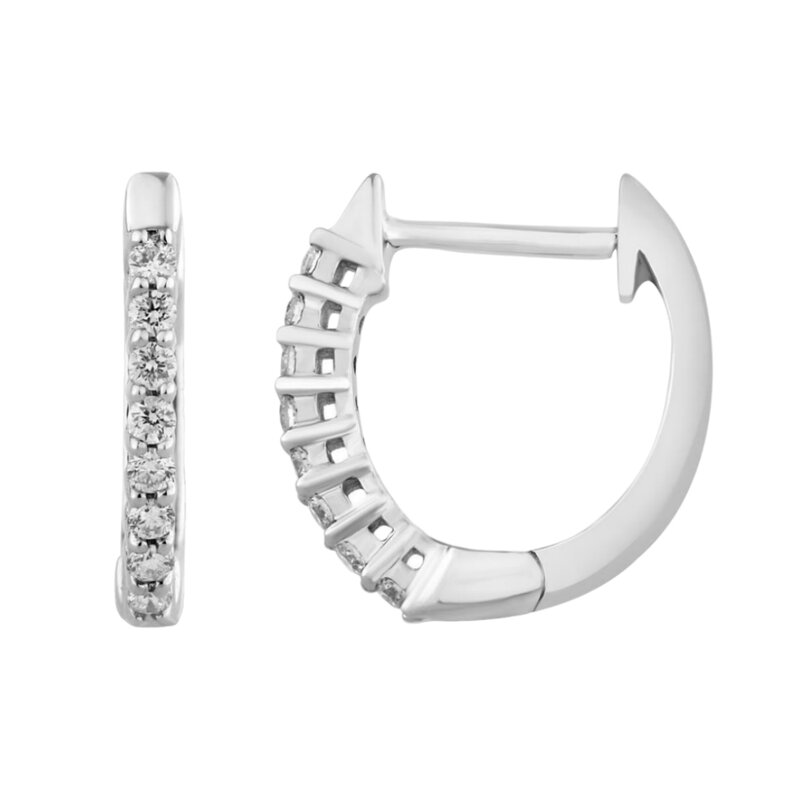 Aretes Huggies Oro Blanco 14k con Diamantes