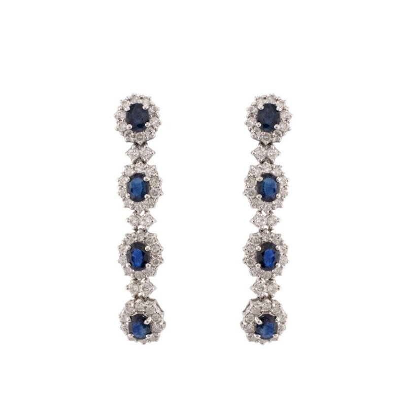 Aretes de Oro 14K con Diamantes y Zafiros