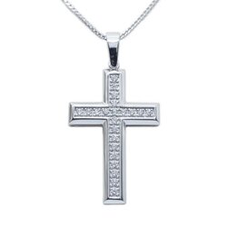 Gargantilla Oro Blanco 14K Cruz con Diamantes