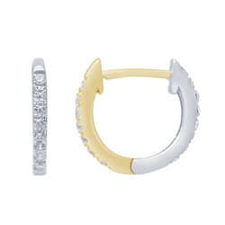 Aretes Huggies Oro Combinado 14k Con Diamantes