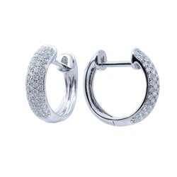 Aretes Oro Blanco 14k Estilo Huggies con Diamantes