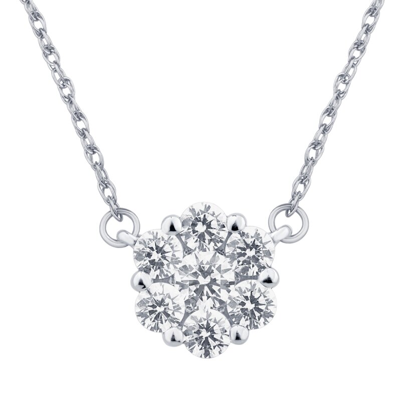 Gargantilla Oro Blanco 14k Estilo Flor con Diamantes