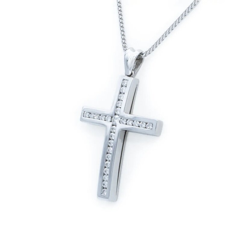Gargantilla Oro Blanco 14K Cruz con Diamantes