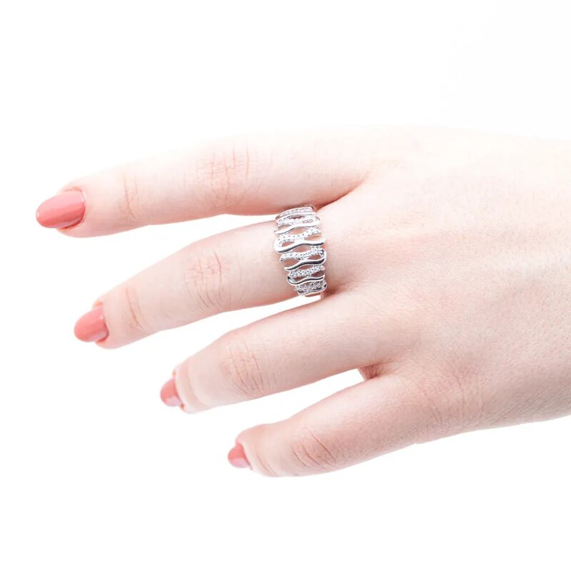 Anillo Wave En Oro Blanco 14k Con Diamantes #7