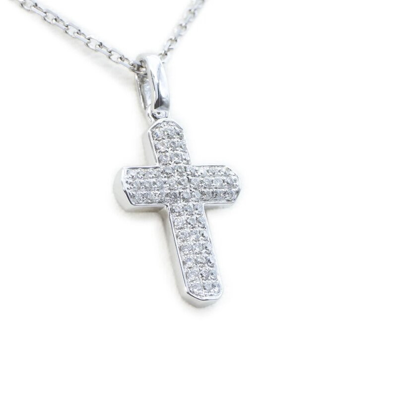 Gargantilla Oro Blanco 14K Cruz con Diamantes