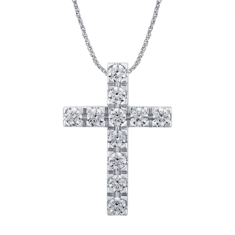 Gargantilla Oro Blanco 14k Cruz con Diamantes