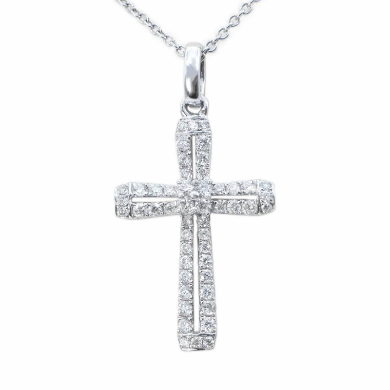 Gargantilla Oro Blanco 14K Cruz con Diamantes