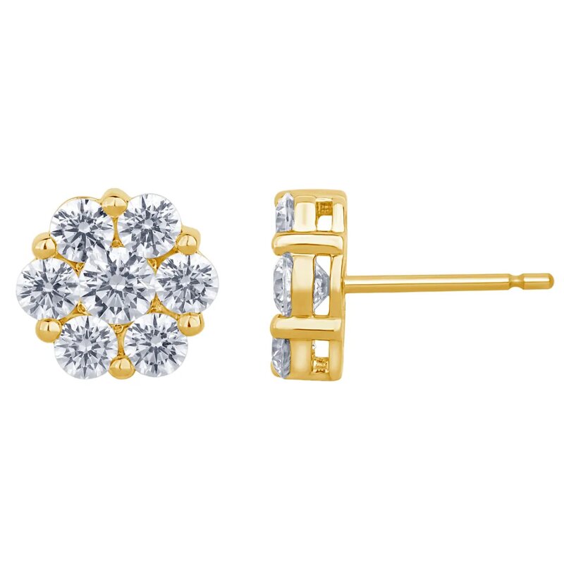Aretes Oro Amarillo 14k Estilo Flor con Diamantes