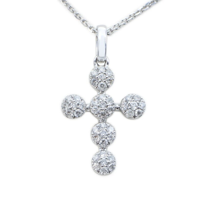 Gargantilla Oro Blanco 14K Cruz con Diamantes