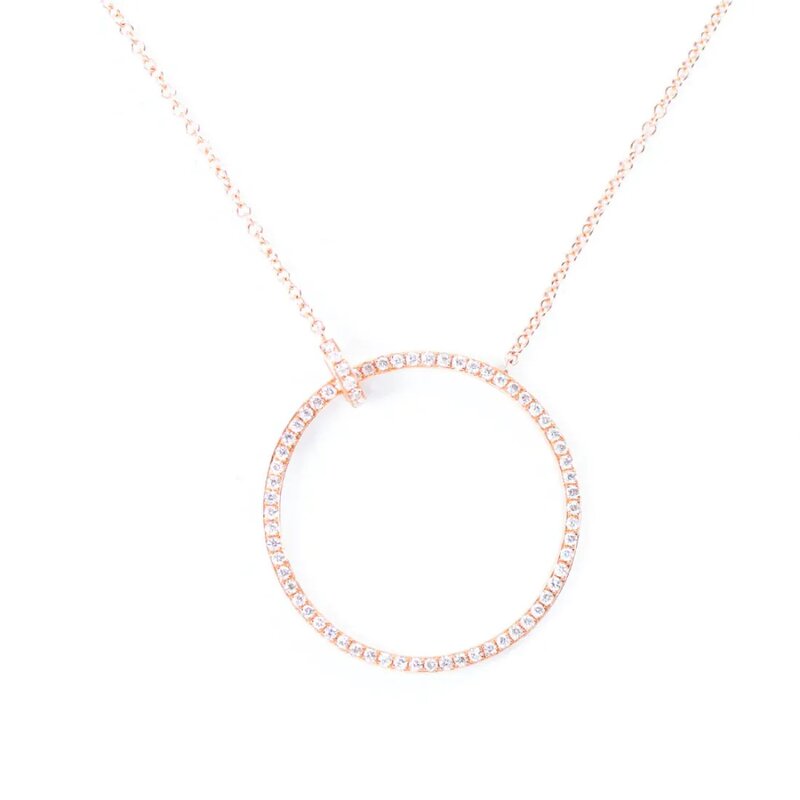 Gargantilla Con Dije Circular En Oro Rosa 14k Y Diamantes