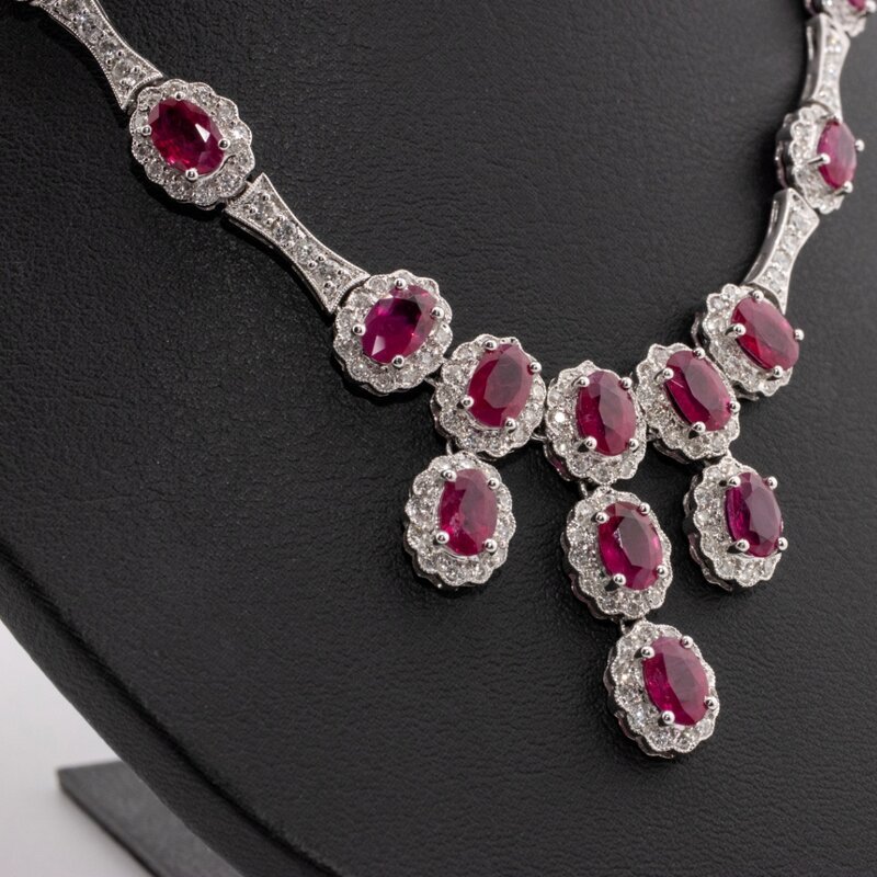 Gargantilla Oro 14K con Diamantes y Rubíes