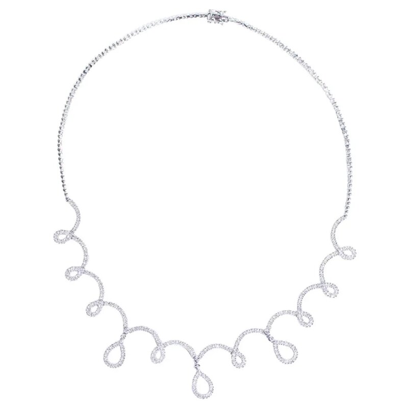 Gargantilla Oro Blanco 14k Con Diamantes